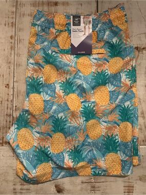 Men's Pineapple Print Swim Trunks by Mossy Oak - Turquoise & Yellow